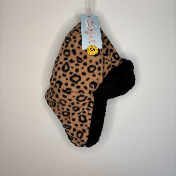 CAT & JACK Target Kids NEW Hat Ear Flap Black Tan Animal Print Stretch - Picture 2 of 2